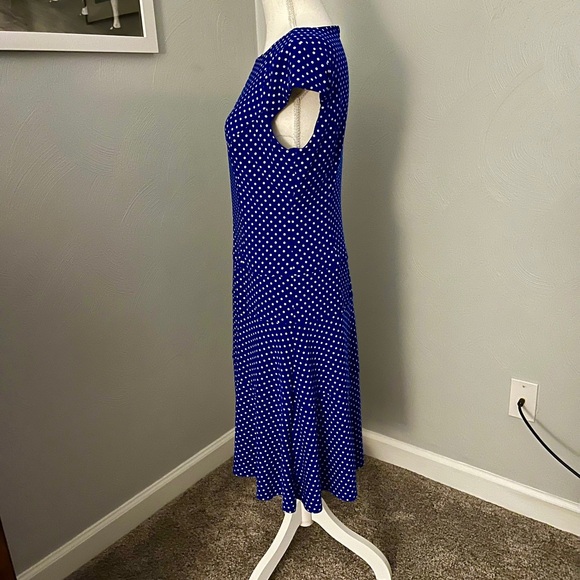 Anne Klein Fitted Purple and white polka dot fit and flare midi dress Size 8 - Picture 3 of 4
